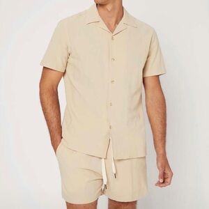 SHEIN Manfinity Vcay Solid Lapel Collar Button Up Shirt + Shorts Set Size Medium